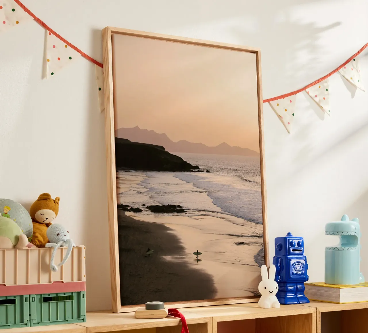 Surfer at Beach during Sunset canvas with Floater frame by wenolaweddings