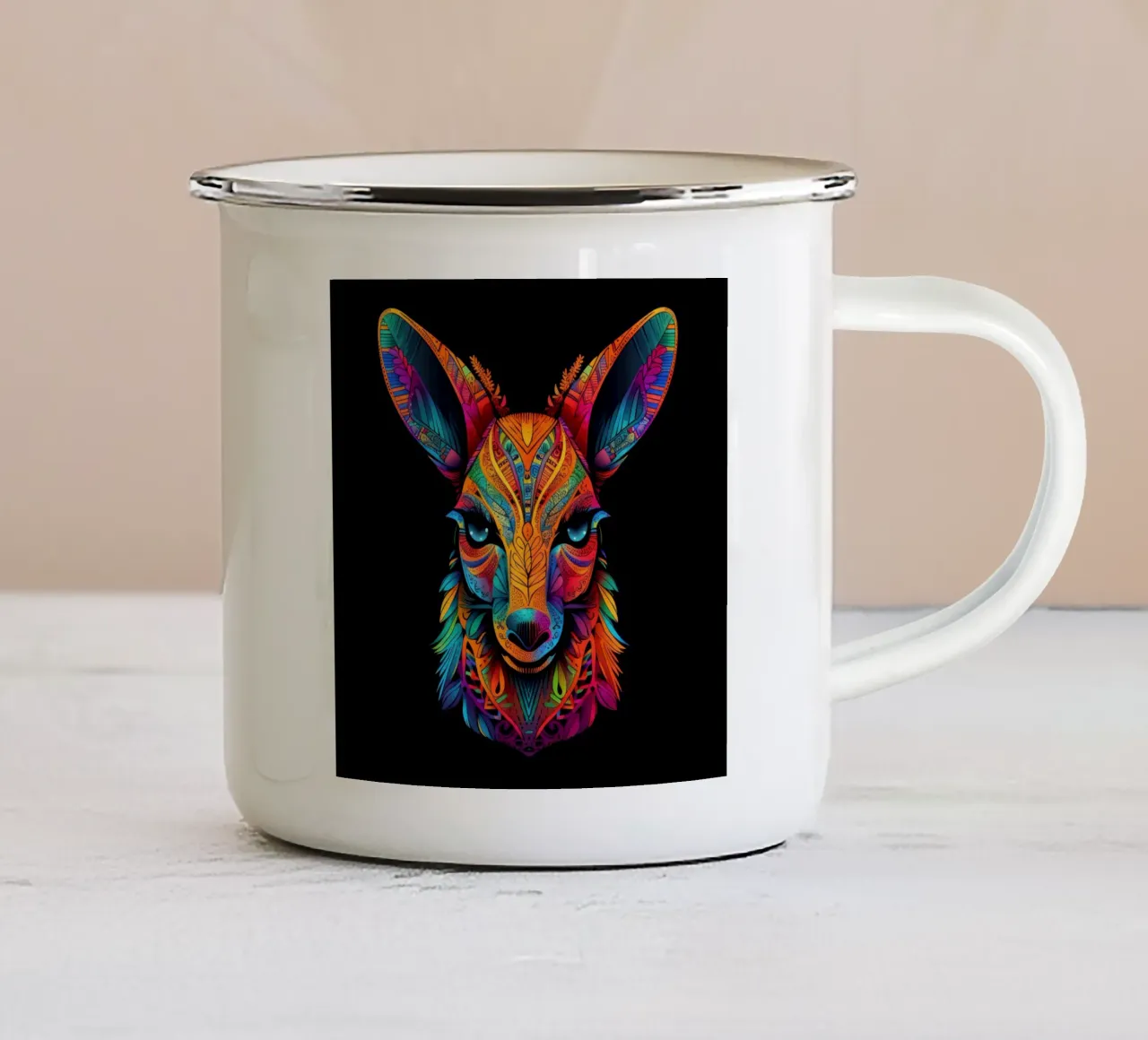 Tatoo Känguru Emaille Tasse von Animal Portraits