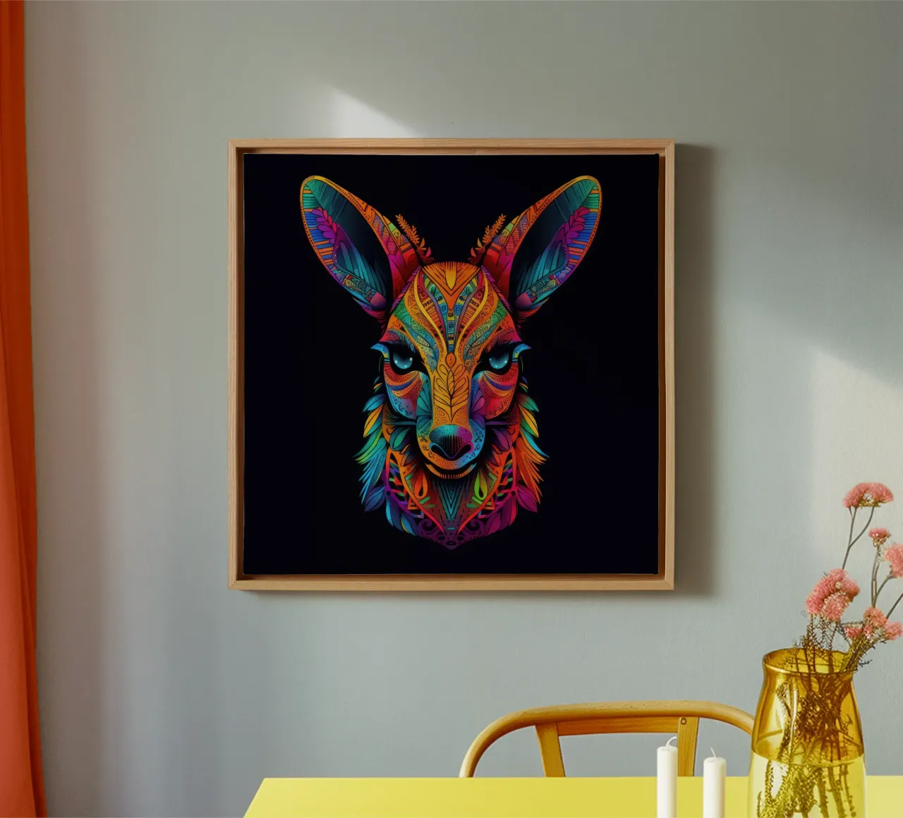 Tatoo Känguru Leinwand mit Schattenfugenrahmen von Animal Portraits