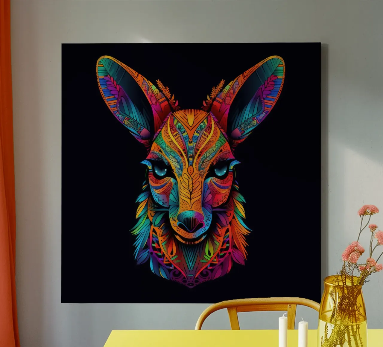 Tatoo Känguru Leinwand mit Schattenfugenrahmen von Animal Portraits
