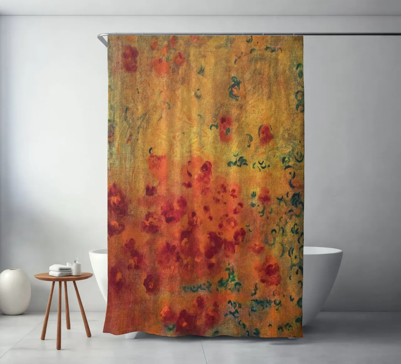 Abstract warm little flowers shower curtain by Teresa André