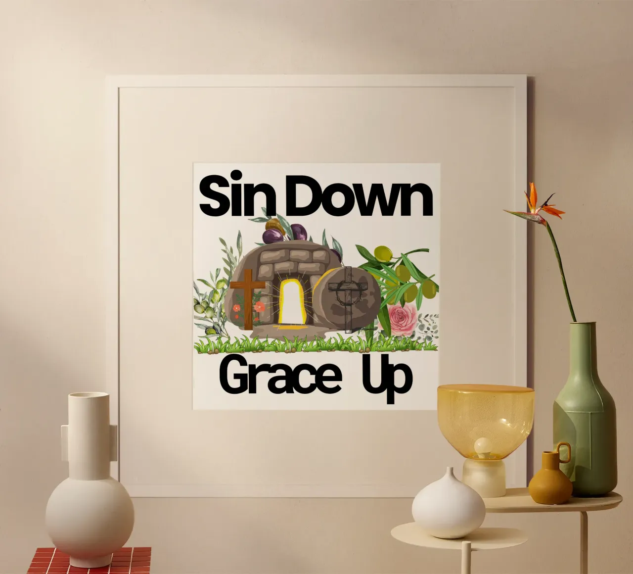 Peccato in basso, grazia in alto Redenzione e riscatto in ogni modo poster da Lionandlamb