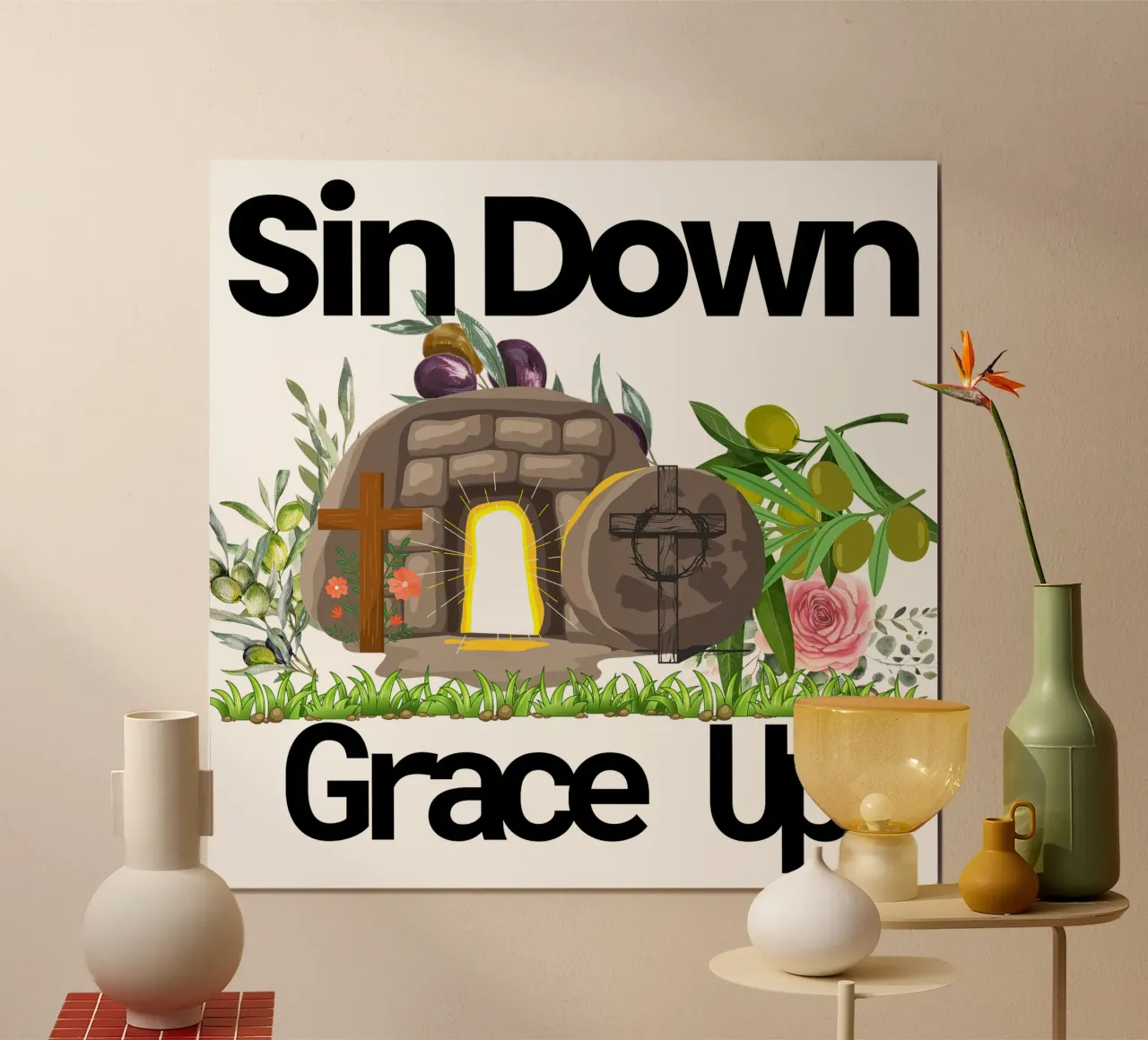 Peccato in basso, grazia in alto Redenzione e riscatto in ogni modo poster da Lionandlamb