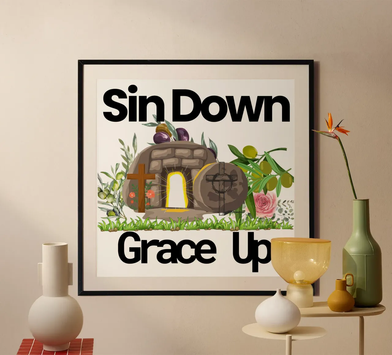 Peccato in basso, grazia in alto Redenzione e riscatto in ogni modo poster da Lionandlamb