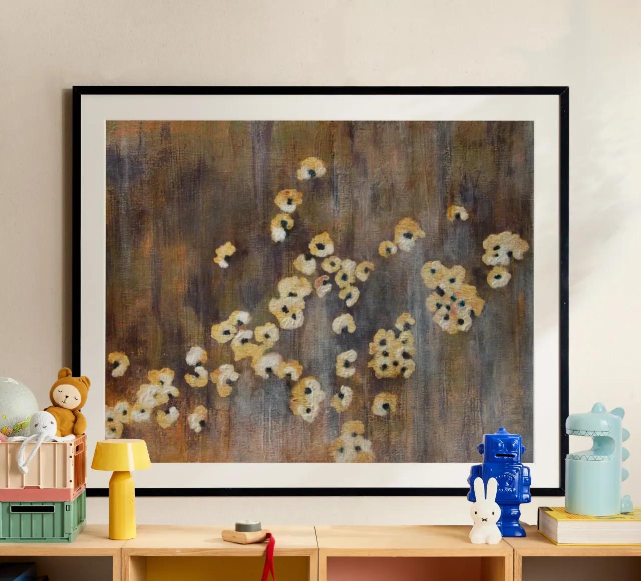 Fiori bianchi astratti poster con telaio in alluminio da Teresa André