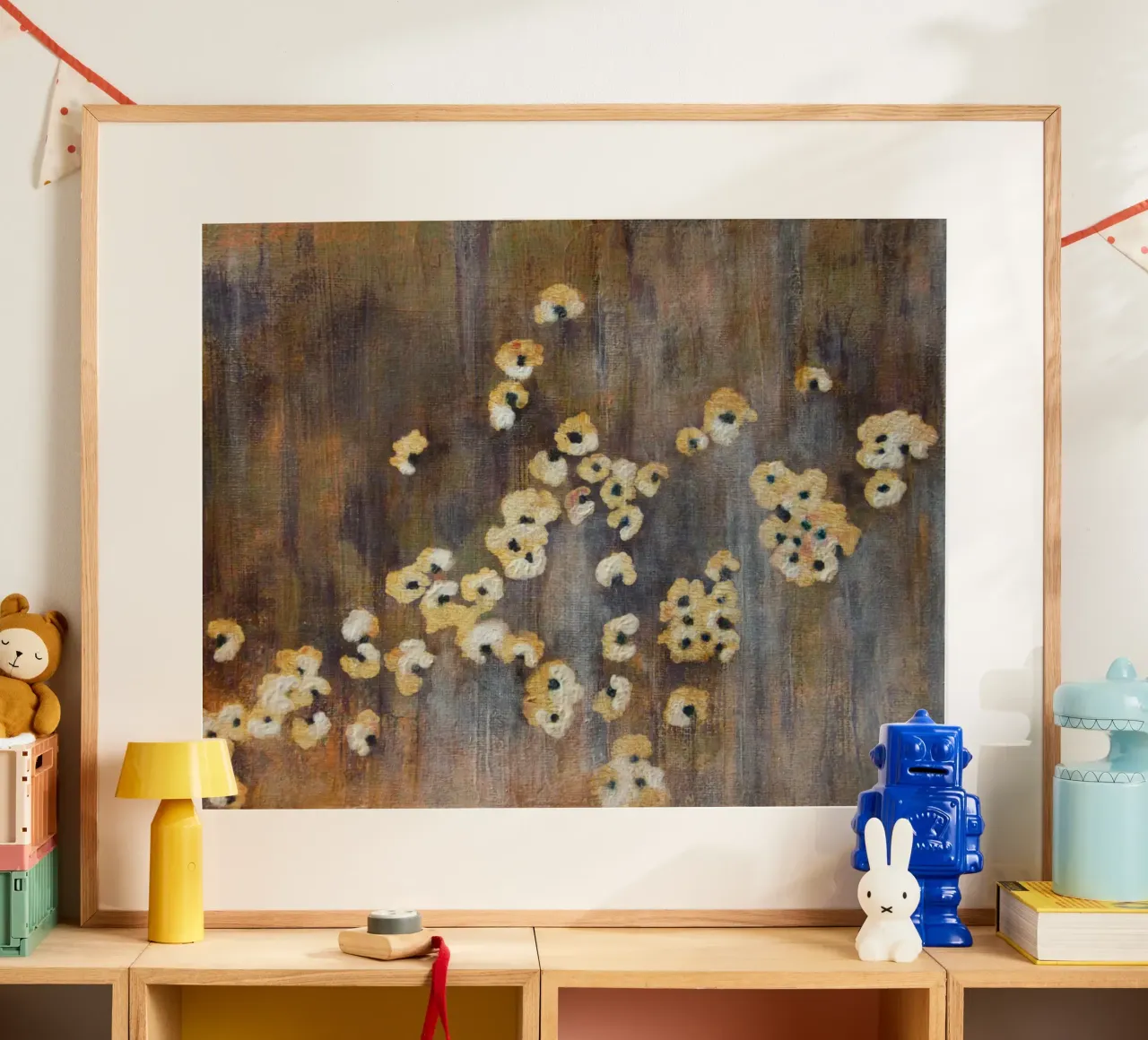 Fiori bianchi astratti poster con telaio in alluminio da Teresa André