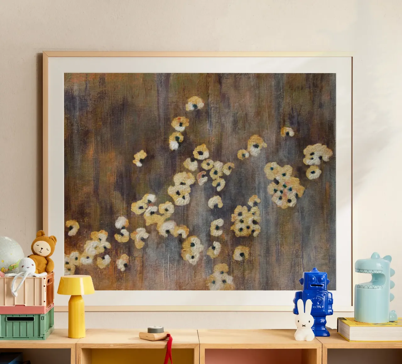 Fiori bianchi astratti poster con telaio in alluminio da Teresa André