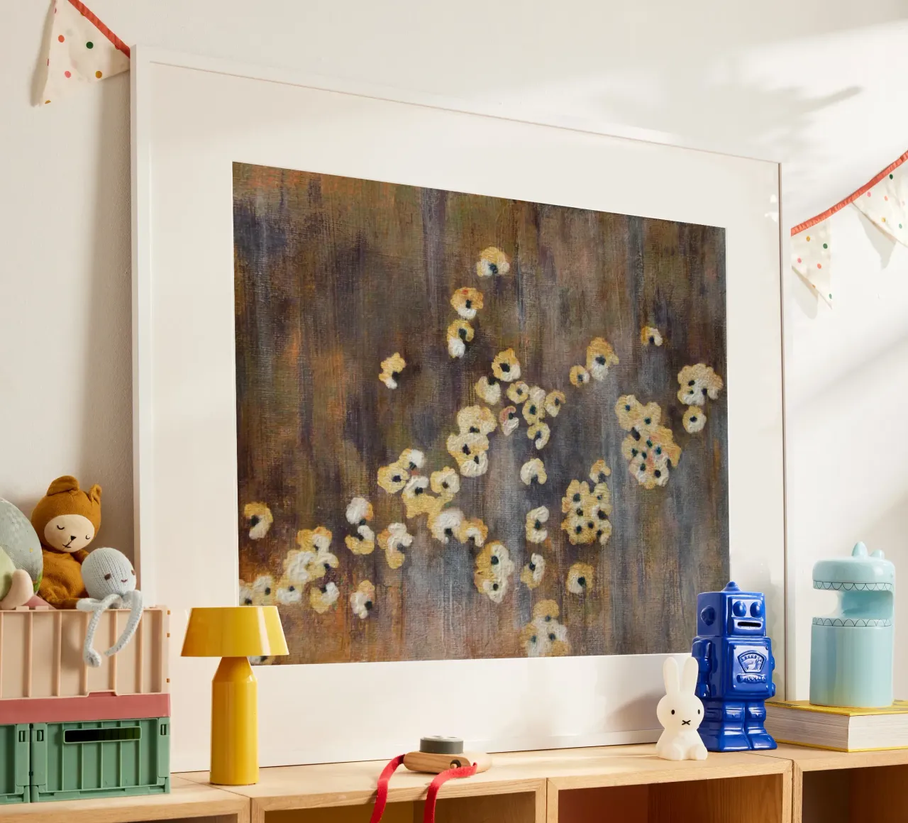 Fiori bianchi astratti poster con telaio in alluminio da Teresa André