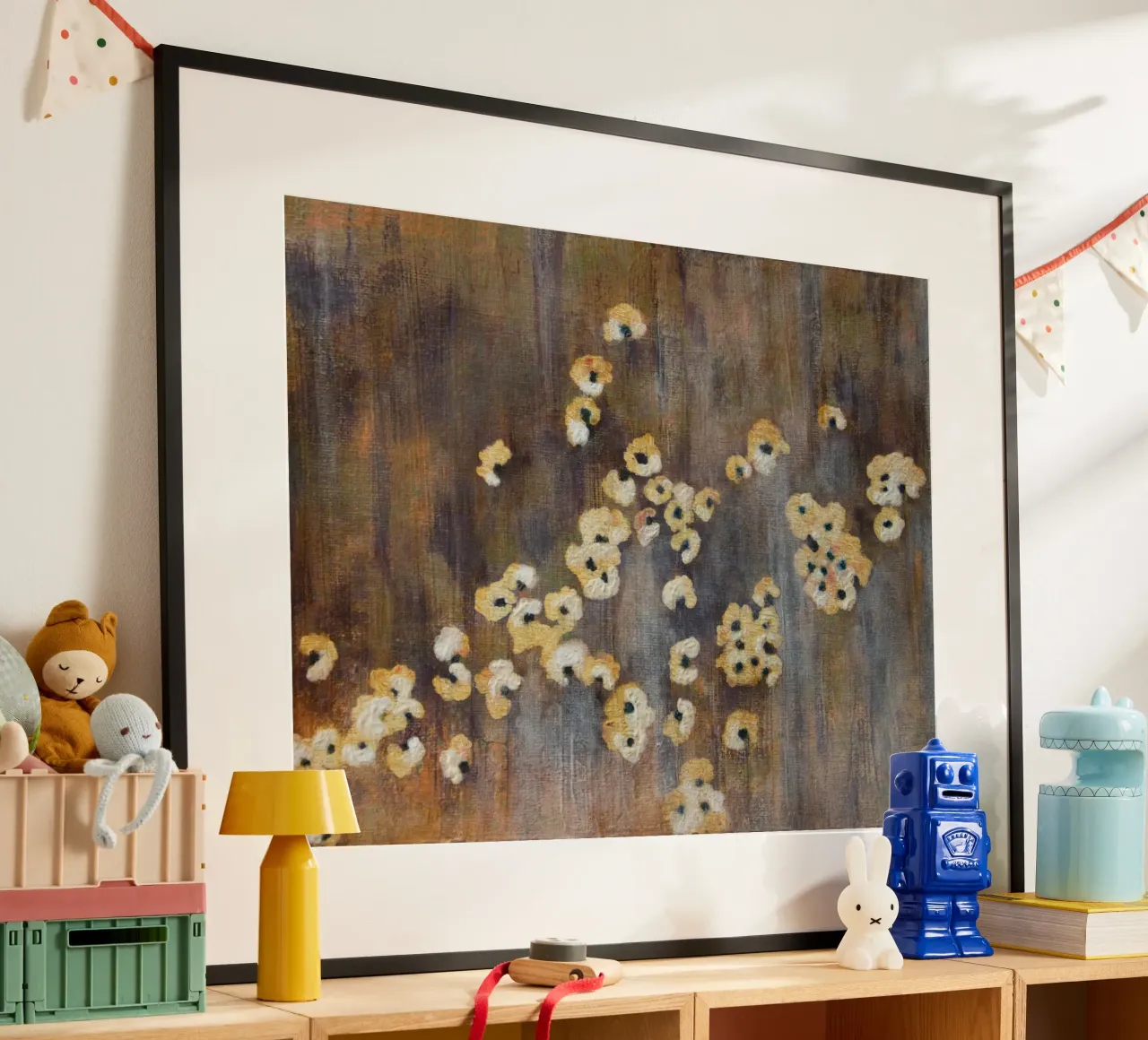 Fiori bianchi astratti poster con telaio in alluminio da Teresa André