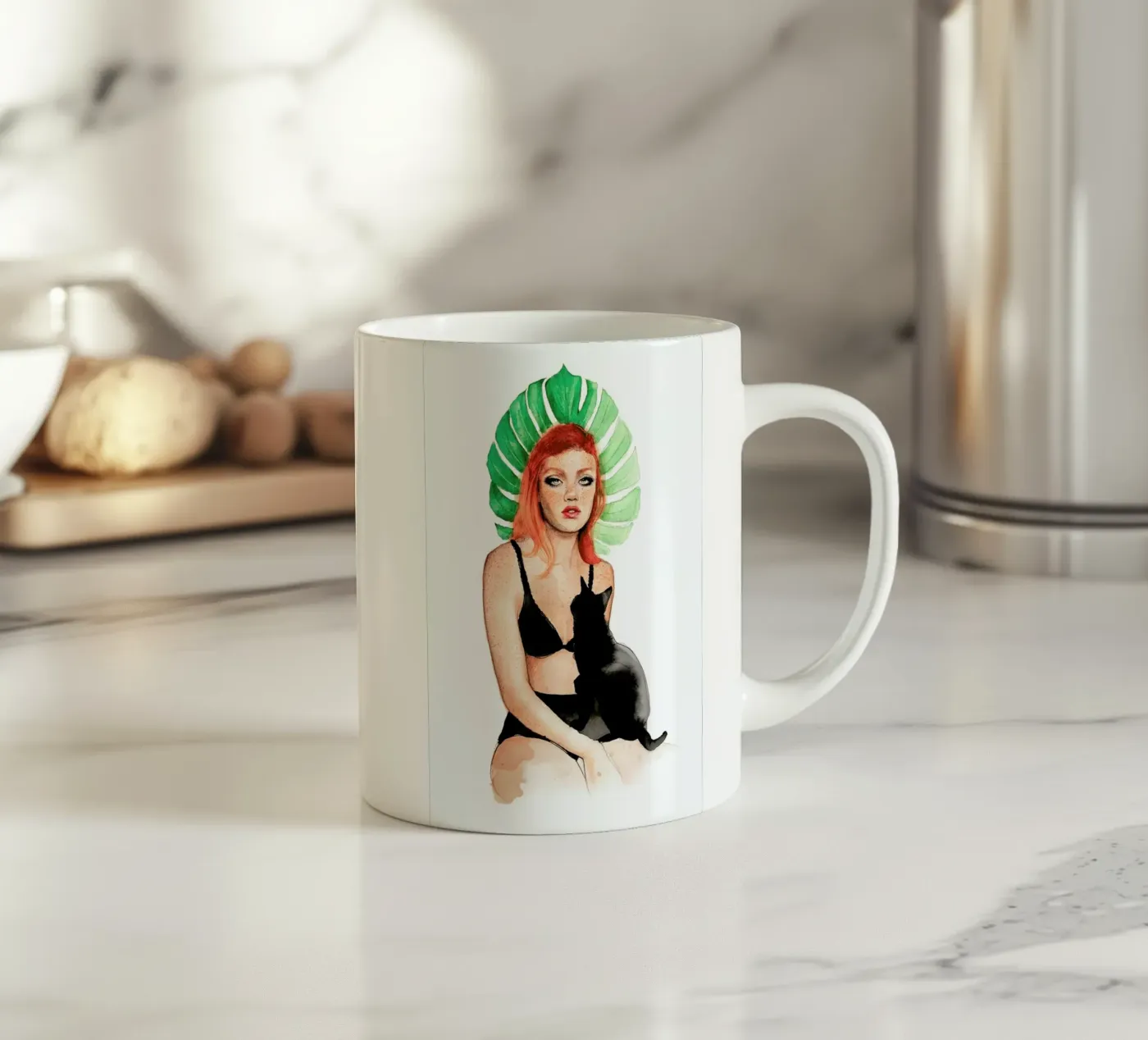 Black Cat ceramic mug by Ina Stanimirova