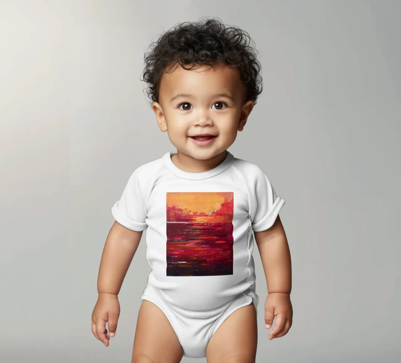 Sunset abstract short-sleeve baby romper by Teresa André