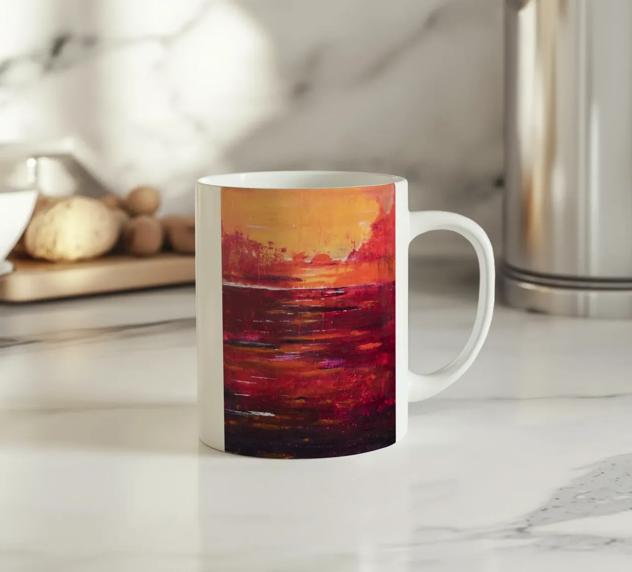 Zonsondergang abstract keramische mok van Teresa André