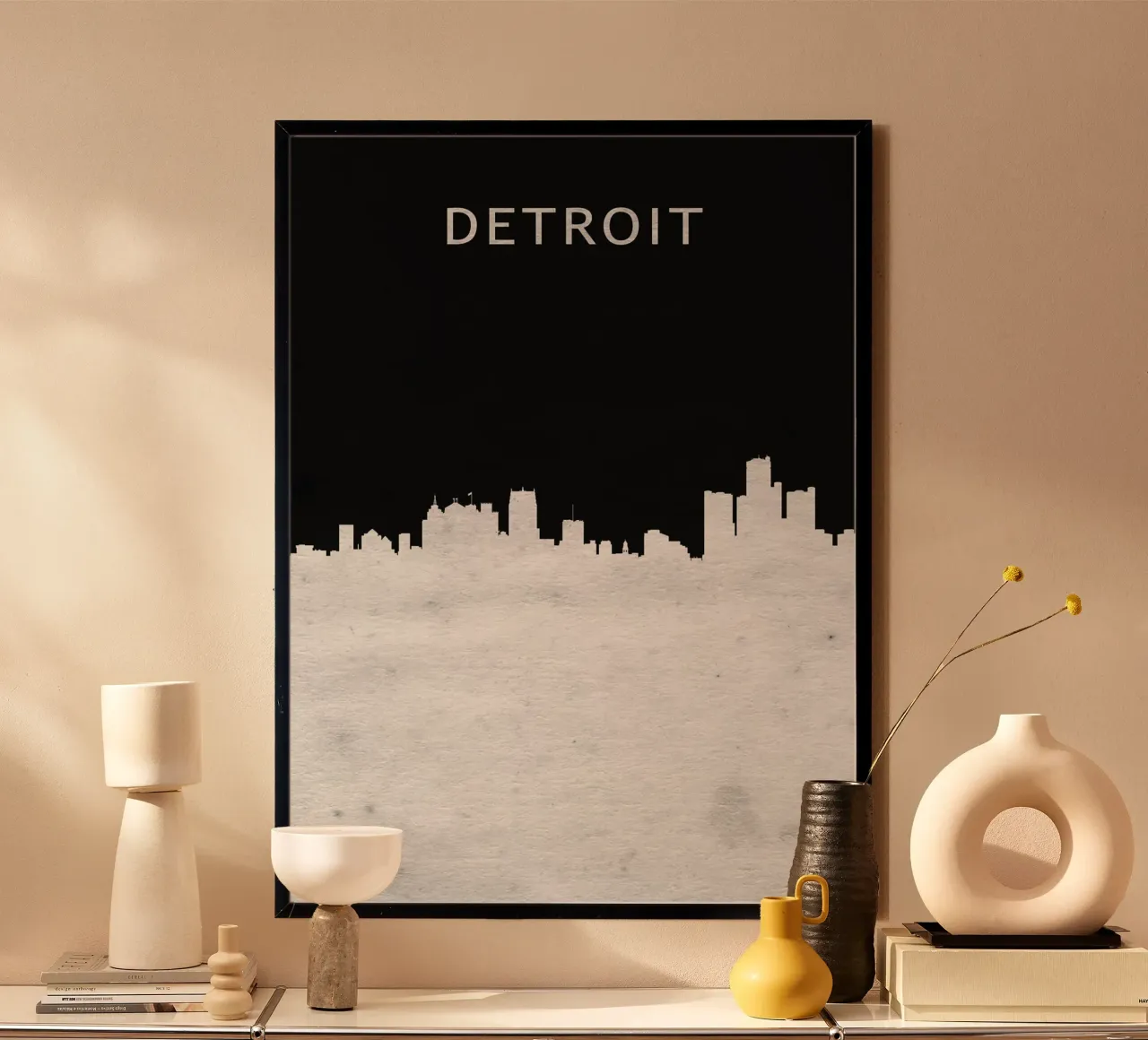 Detroit Michigan poster con telaio in legno da Travelstudio