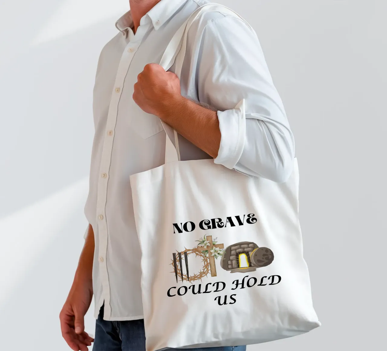 Aucune tombe ne peut nous retenir Victorieux dans et par le Christ tote bag de Lionandlamb