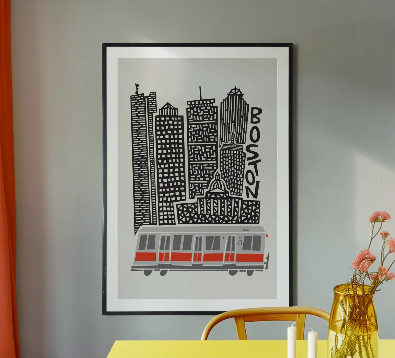 Città di Boston poster con telaio in legno da Fox & Velvet