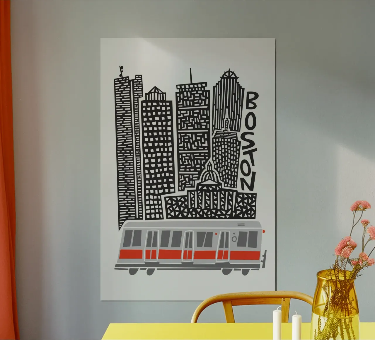 Città di Boston poster con telaio in legno da Fox & Velvet