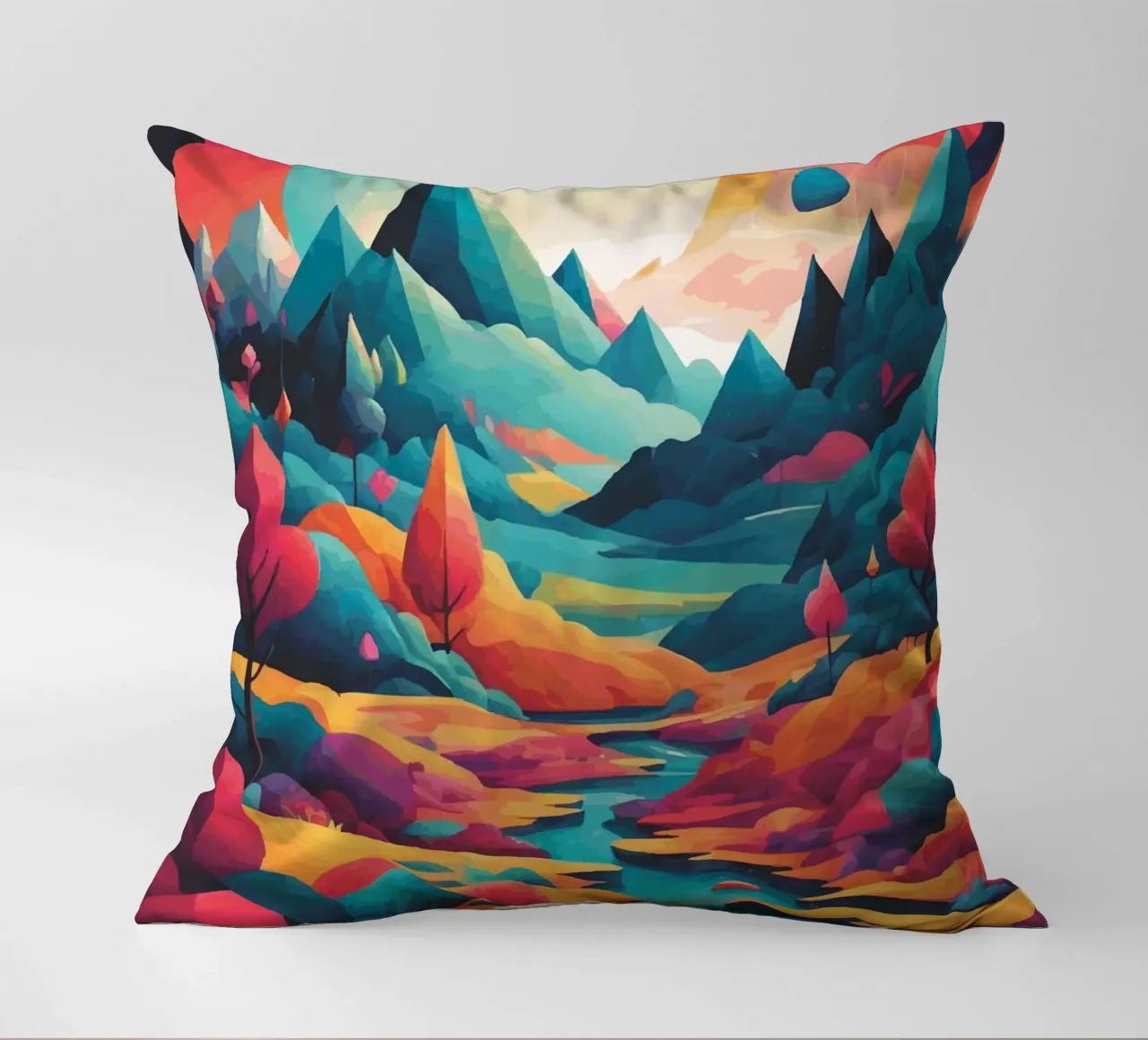 Chromatic Peaks: A Symphony of Color and Form decorative cushion by artdesign1985