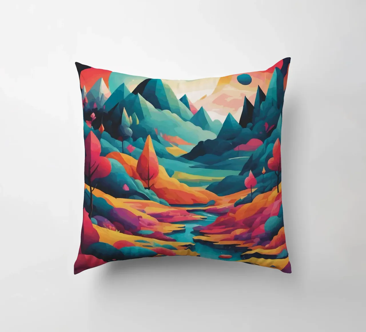 Chromatic Peaks: A Symphony of Color and Form decorative cushion by artdesign1985