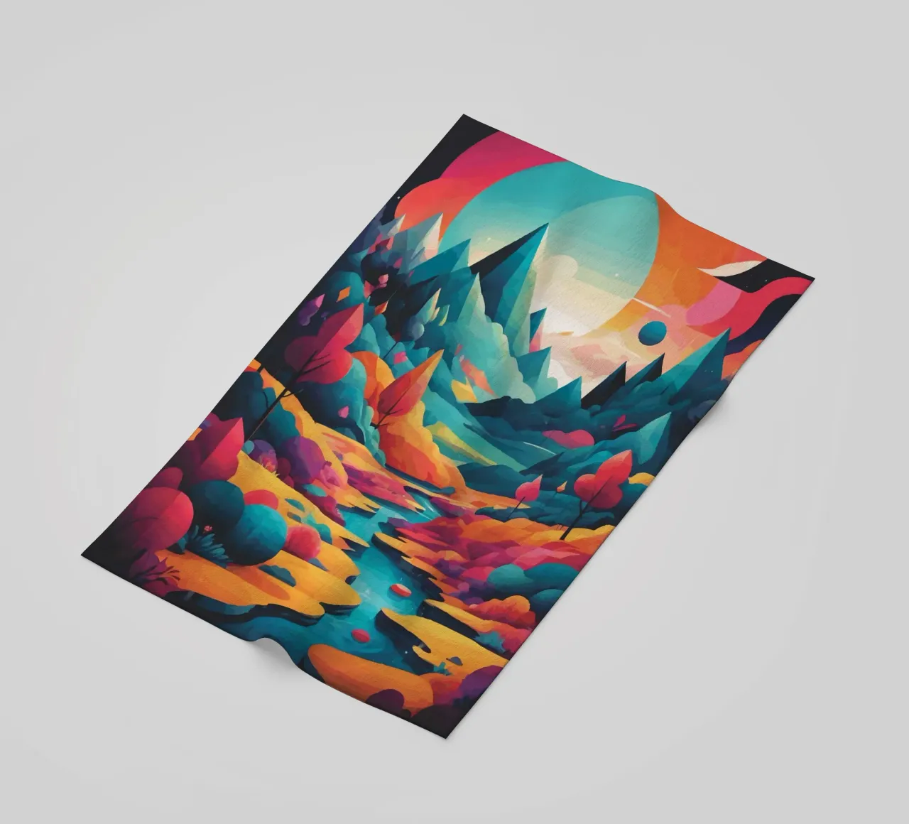 Chromatic Peaks: A Symphony of Color and Form beach towel by artdesign1985