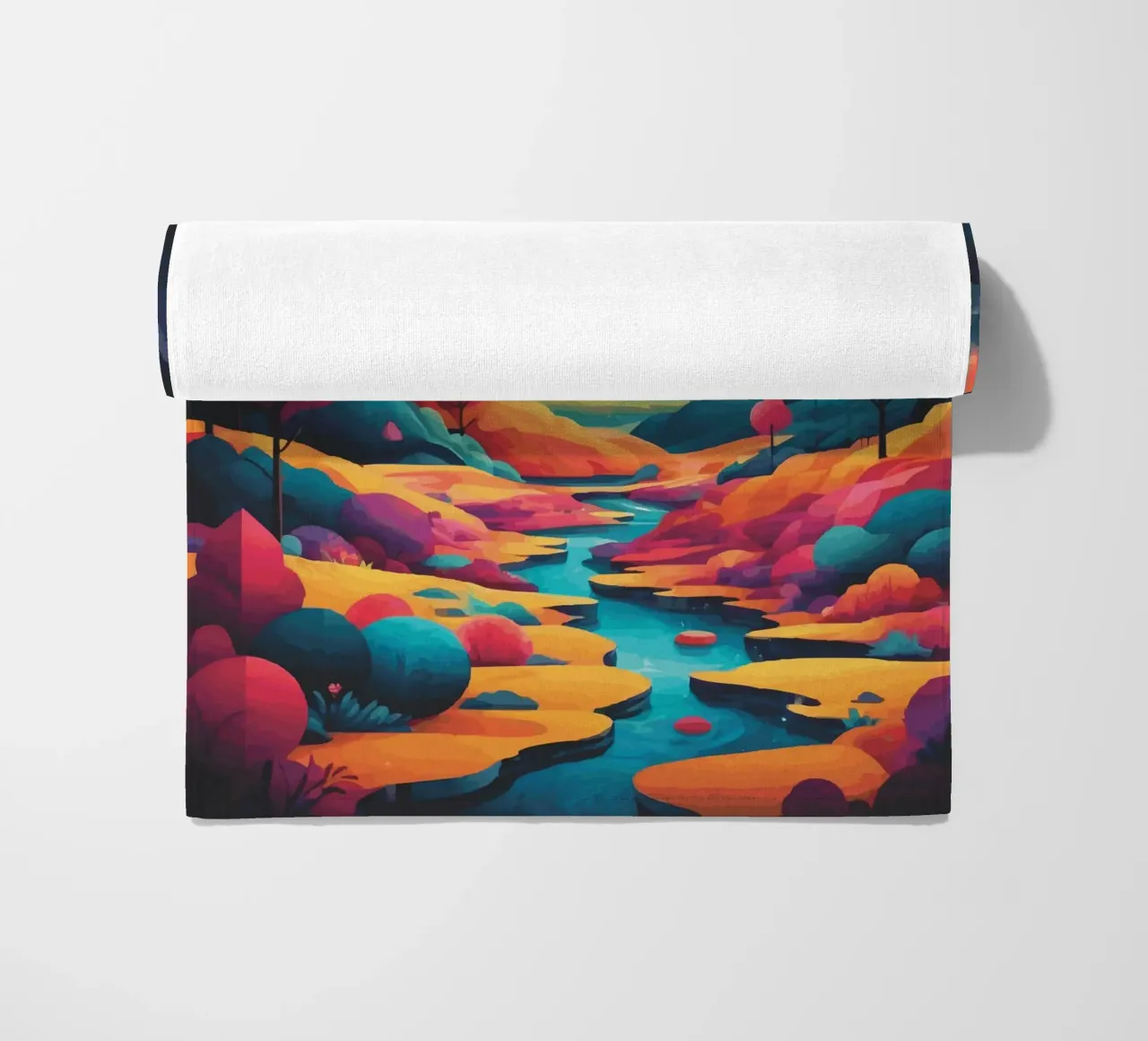 Chromatic Peaks: A Symphony of Color and Form beach towel by artdesign1985
