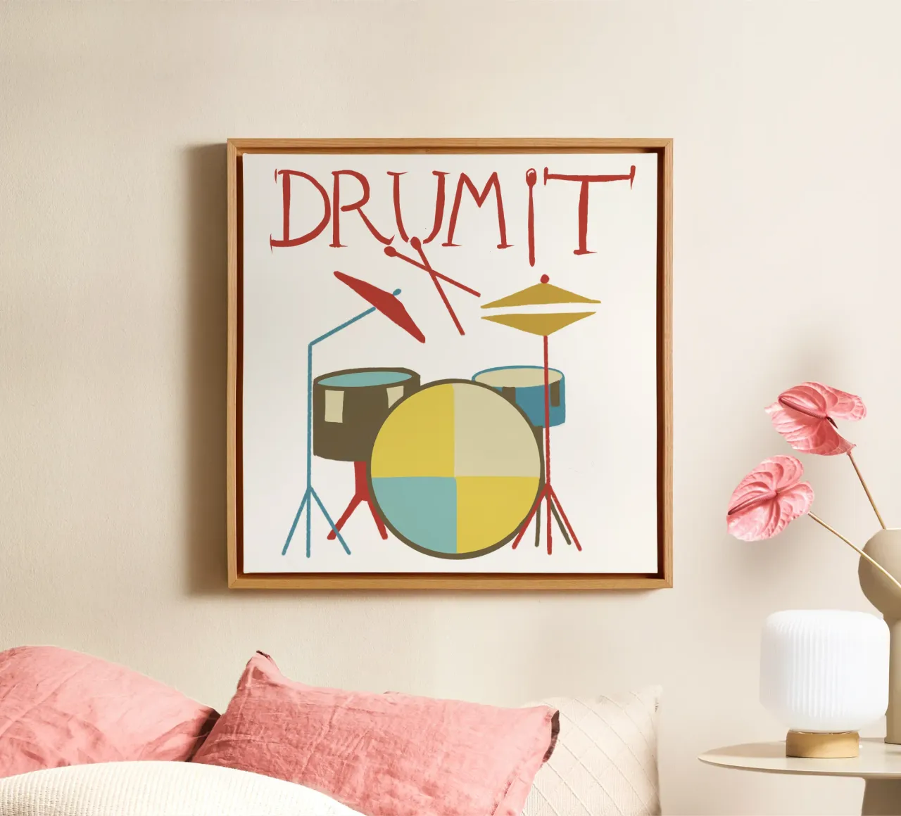 Drum it- minimalistisches Schlagzeug Design canvas with Floater frame by Christiane Luz Creativum