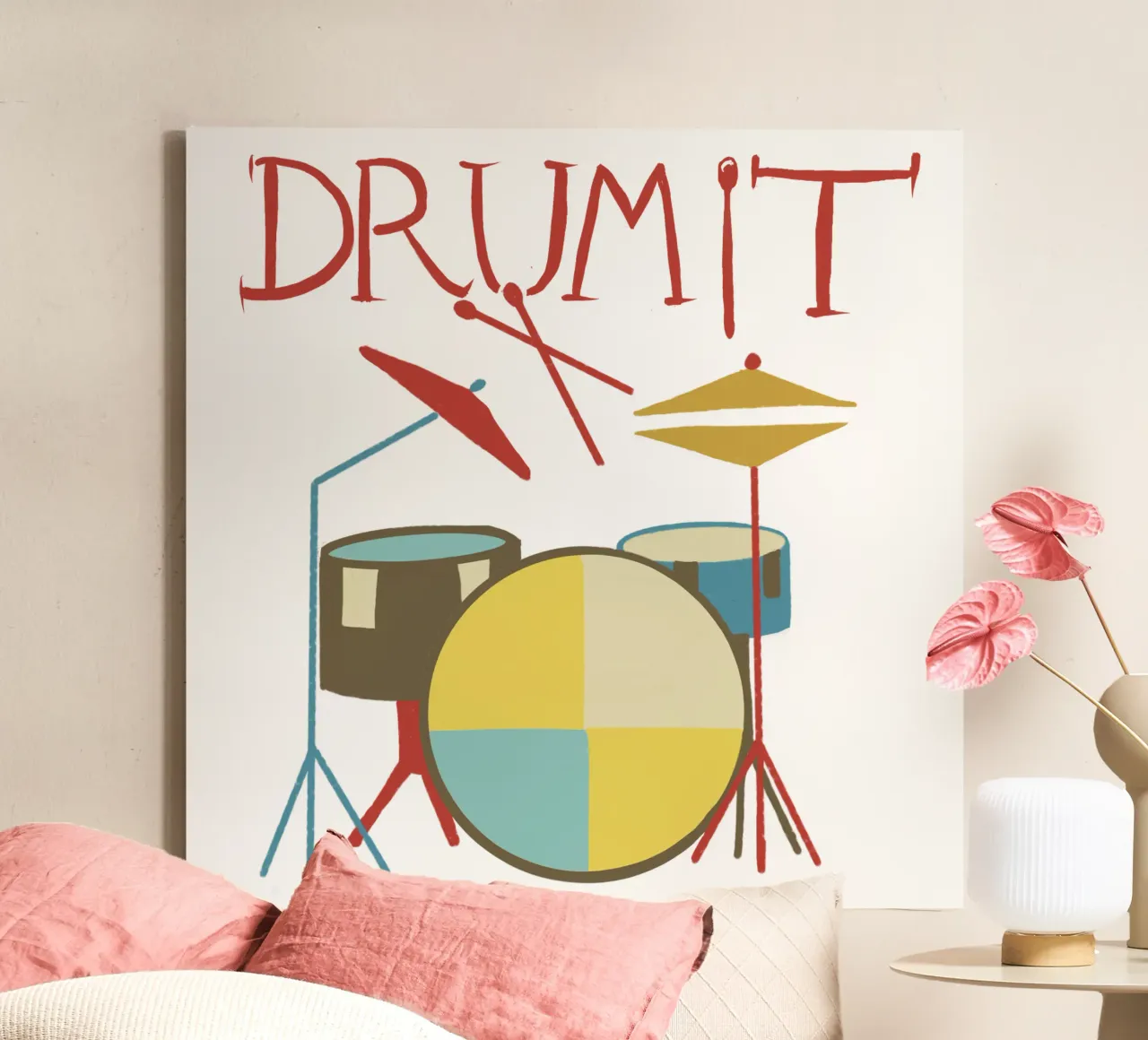 Drum it- minimalistisches Schlagzeug Design canvas with Floater frame by Christiane Luz Creativum