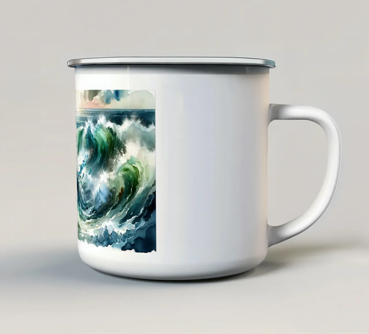 L'abbraccio dell'oceano che si dispiega tazza in smalto da Chromatic Fusion Studio