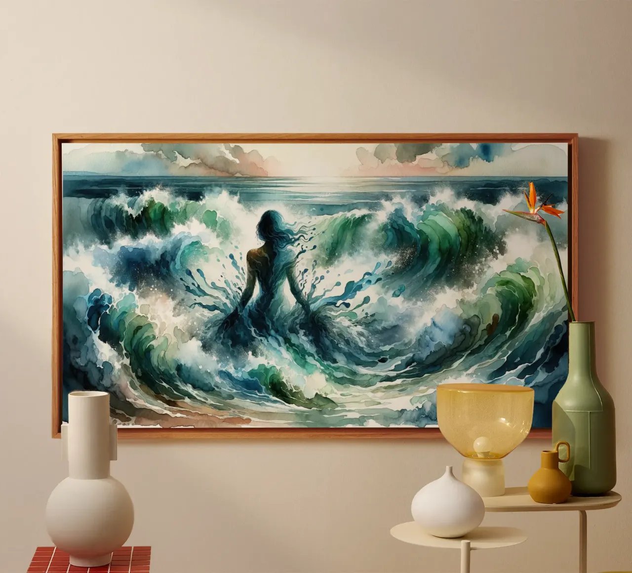 L'abbraccio dell'oceano che si dispiega tela con Cornice a cassetta da Chromatic Fusion Studio