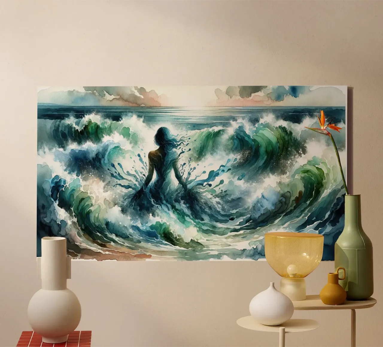 L'abbraccio dell'oceano che si dispiega tela con Cornice a cassetta da Chromatic Fusion Studio