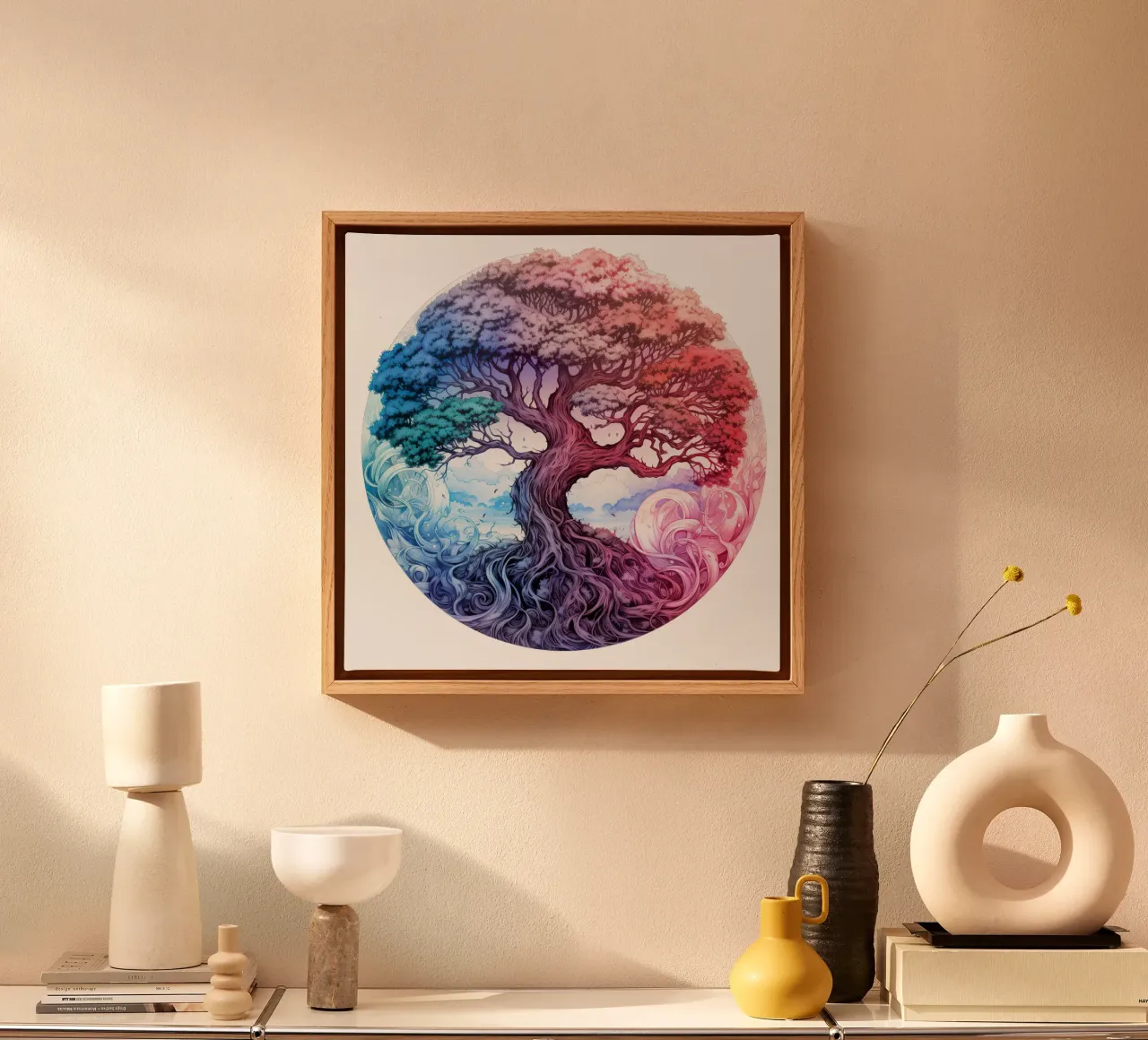 Albero della vita colorato tela con Cornice a cassetta da Spiritual Touch