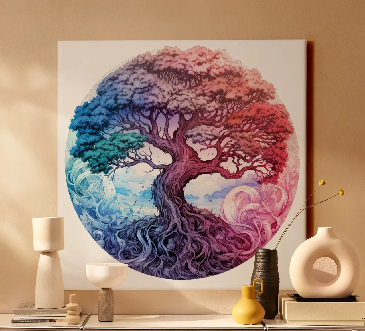 Albero della vita colorato tela con Cornice a cassetta da Spiritual Touch