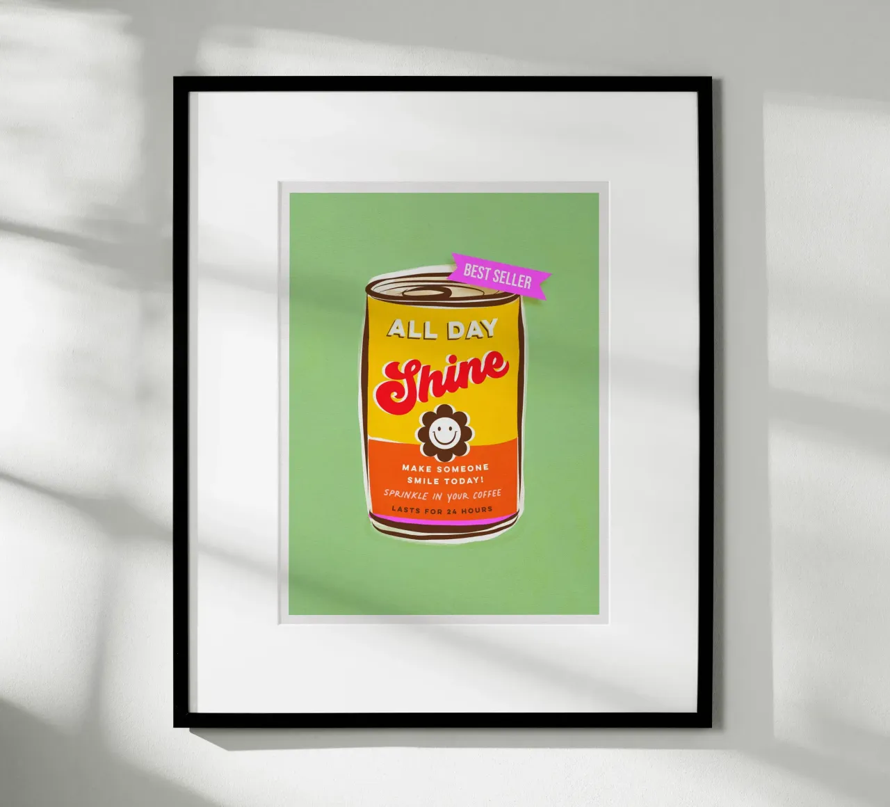 Todo el día Shine - Haz sonreír a alguien hoy 'can art poster con marco de plástico de Dominique Vari Words