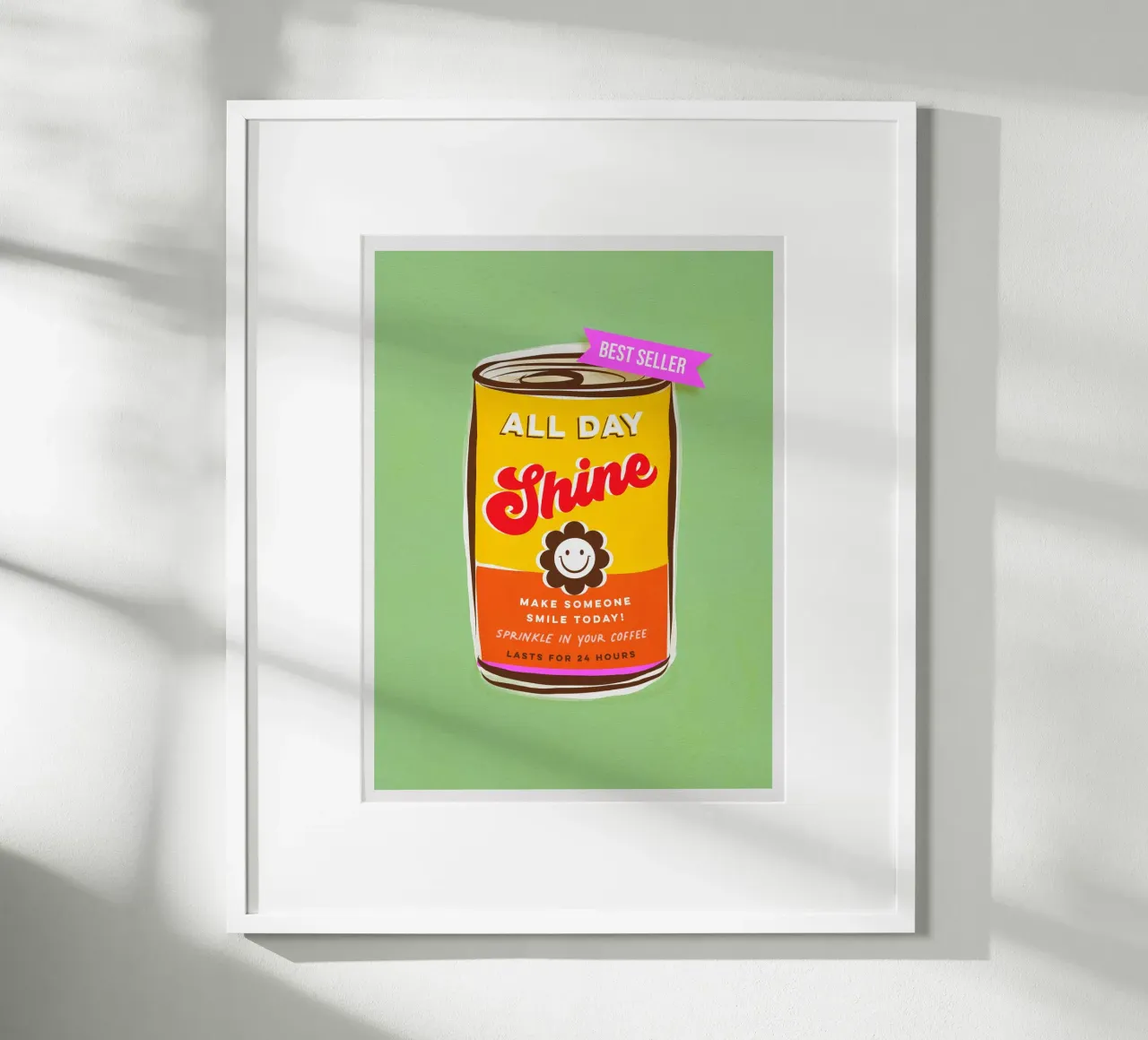Todo el día Shine - Haz sonreír a alguien hoy 'can art poster con marco de plástico de Dominique Vari Words