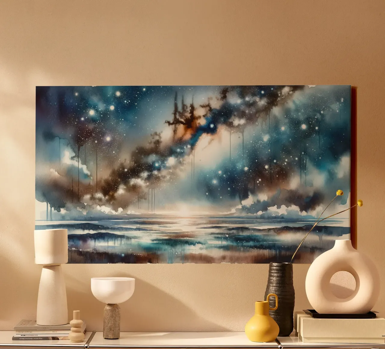 Sterrennacht over rustige wateren canvas met Baklijst van Chromatic Fusion Studio