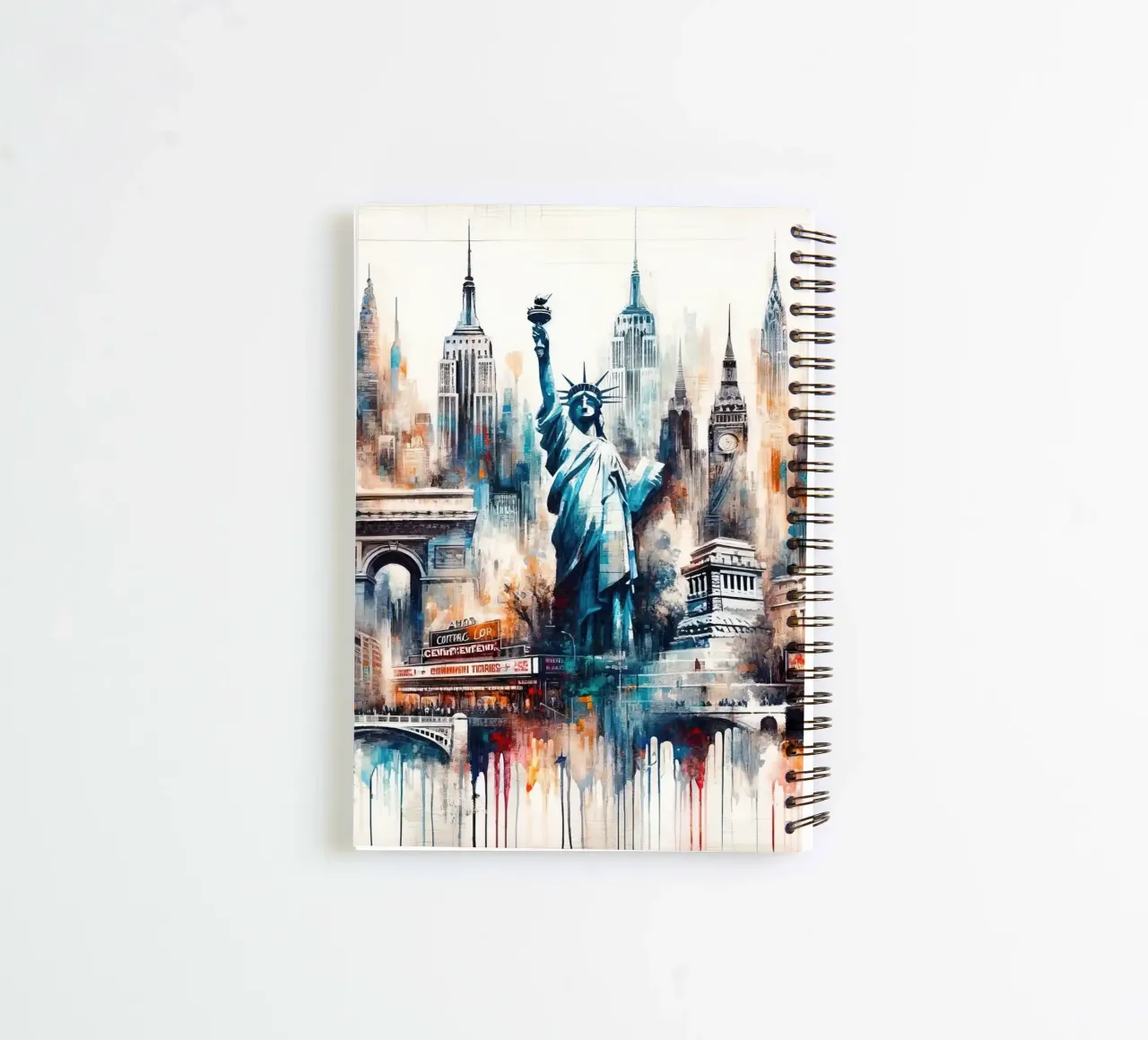 Acquerello astratto Punti di riferimento della città di New York diario ad anelli da Chromatic Fusion Studio