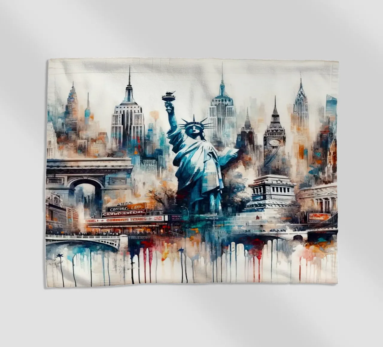 Acquerello astratto Punti di riferimento della città di New York telo mare da Chromatic Fusion Studio