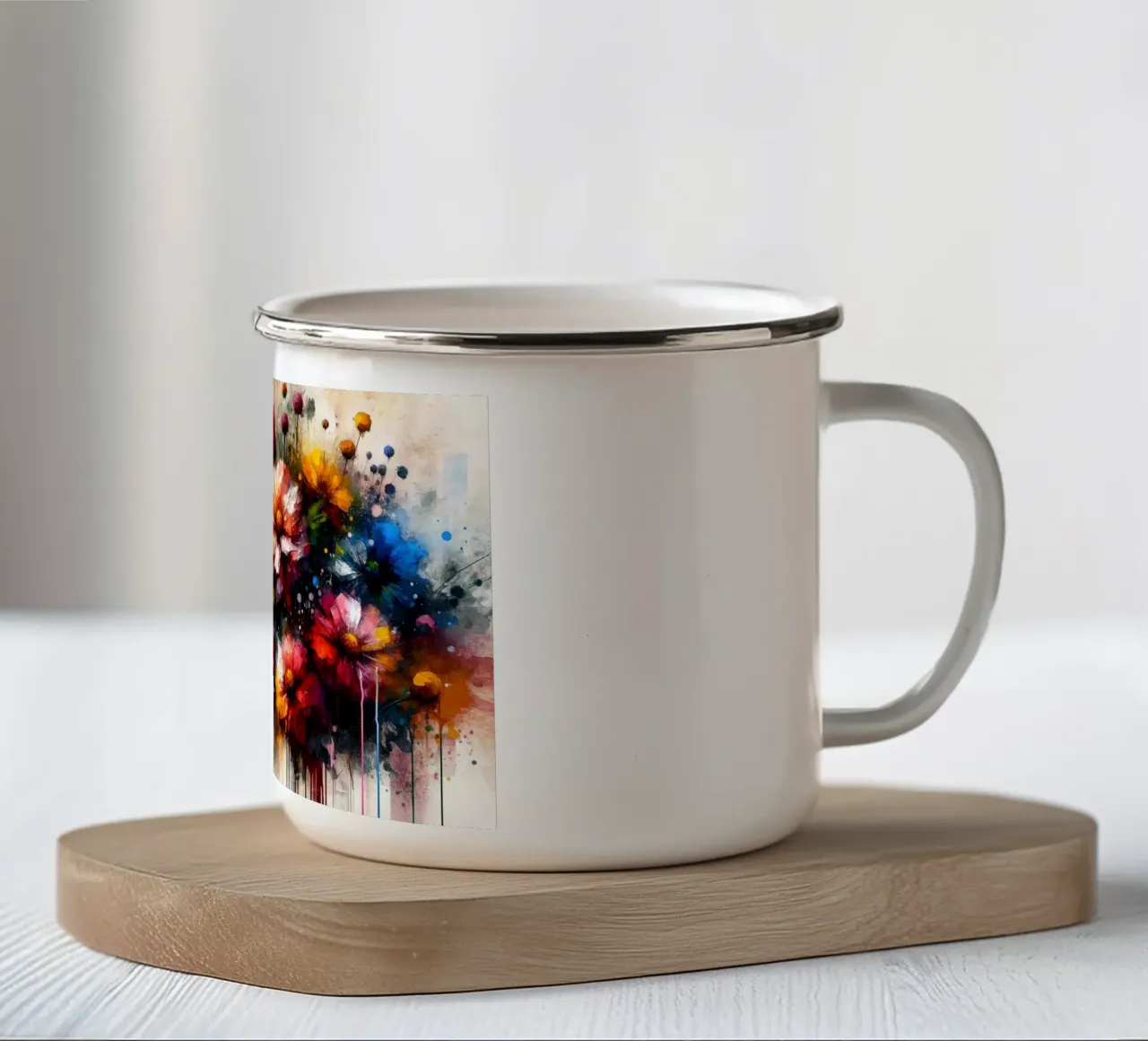 Giardino colorato ad acquerello tazza in smalto da Chromatic Fusion Studio