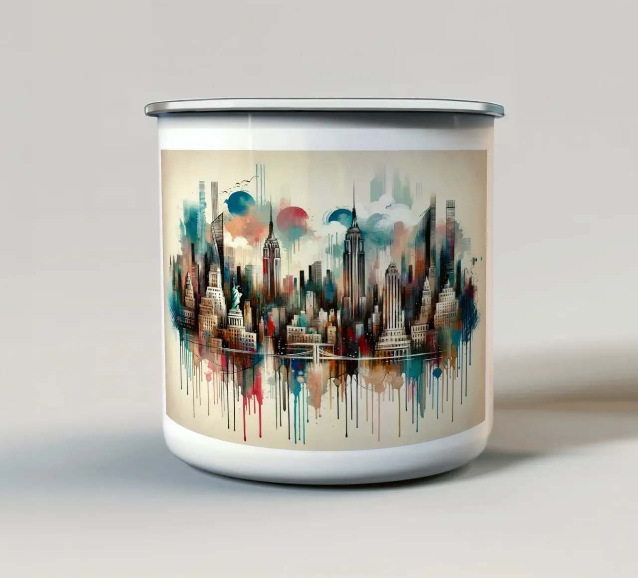 Acquerello New York Skyline tazza in smalto da Chromatic Fusion Studio