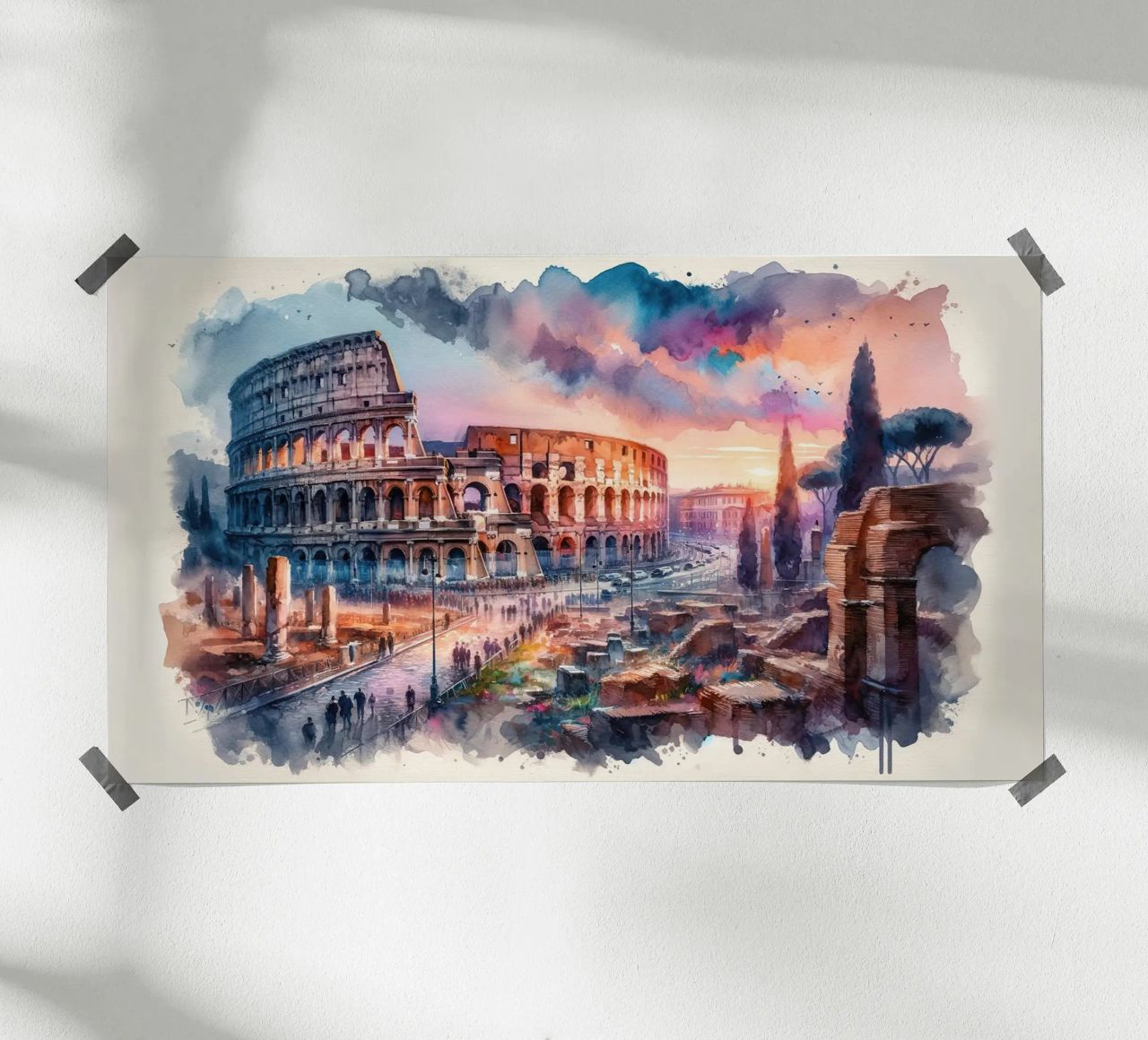 Watercolor Rome Colosseum poster by Chromatic Fusion Studio