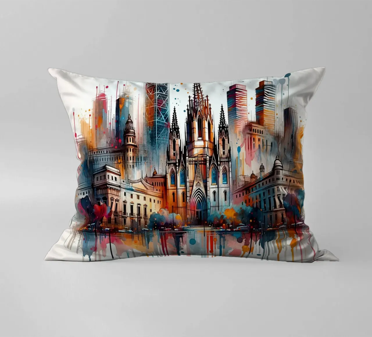 Acquerello Skyline Barcellona cuscino da Chromatic Fusion Studio