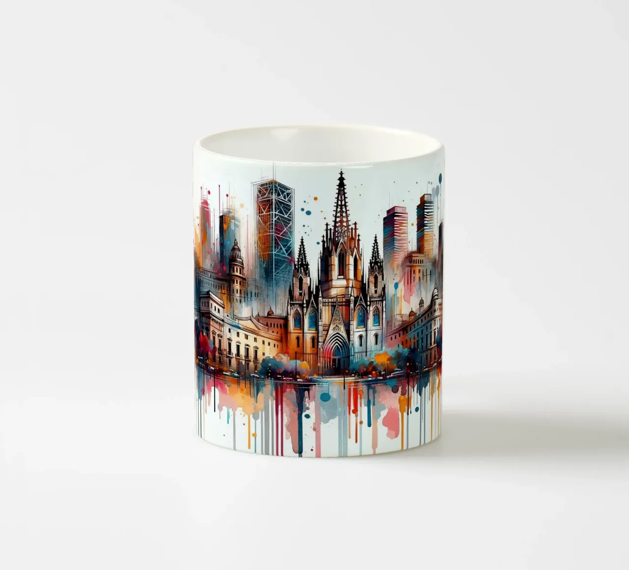 Acquerello Skyline Barcellona tazza in ceramica da Chromatic Fusion Studio