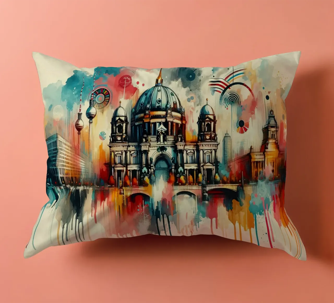 Acquerello Skyline Berlino cuscino da Chromatic Fusion Studio