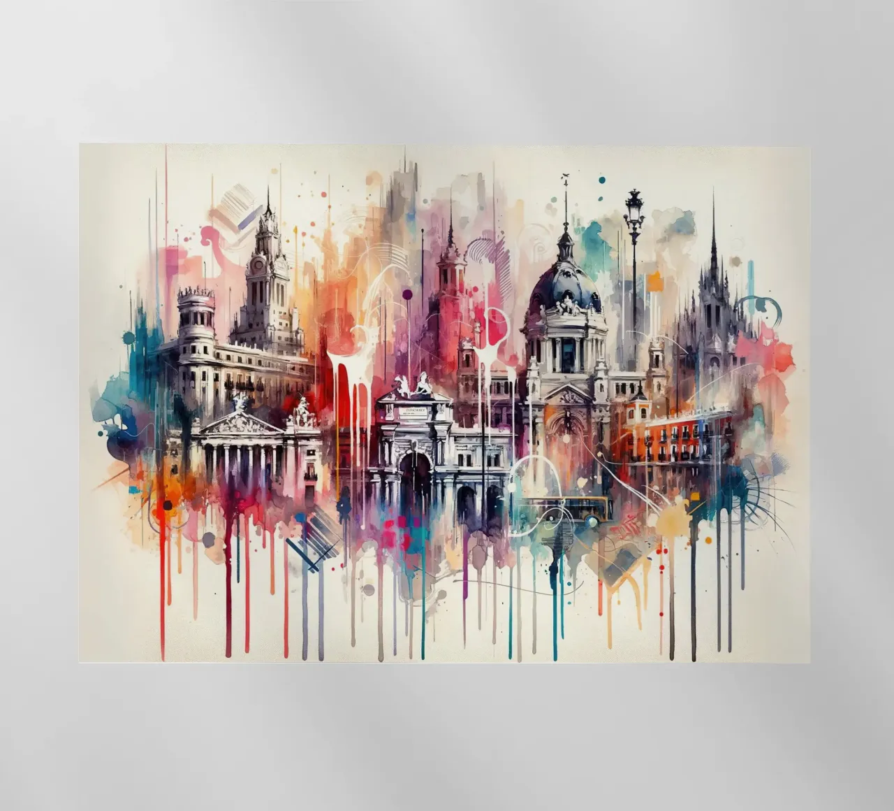 Acquerello Skyline Madrid pellicola backlit da Chromatic Fusion Studio