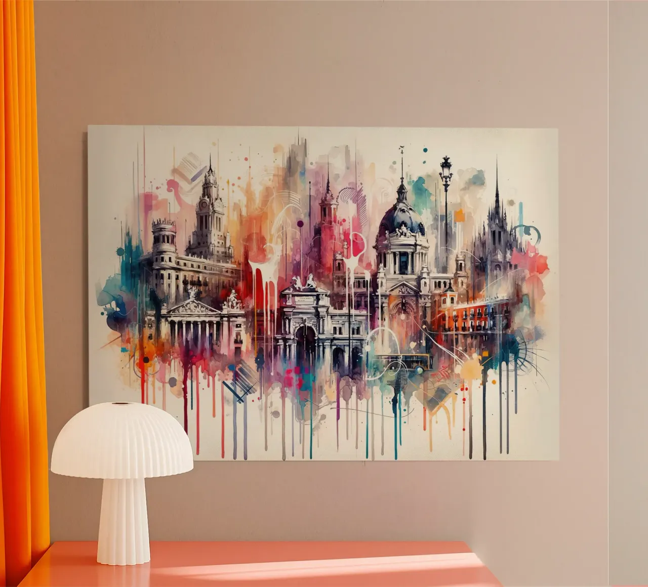 Acquerello Skyline Madrid pannello forex da Chromatic Fusion Studio