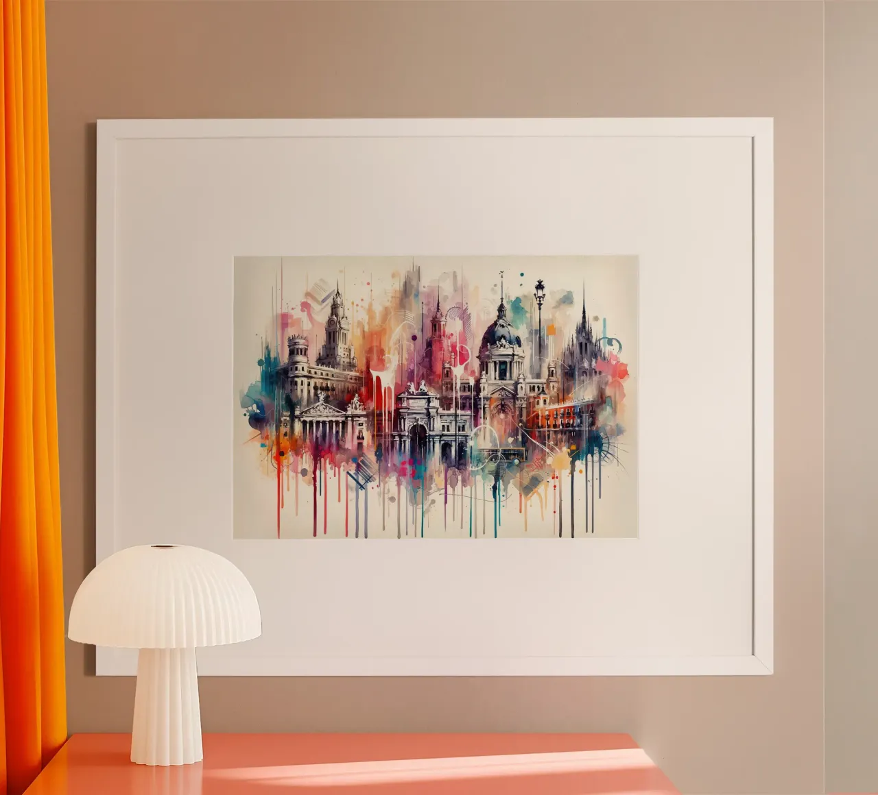 Watercolor Skyline Madrid poster by Chromatic Fusion Studio