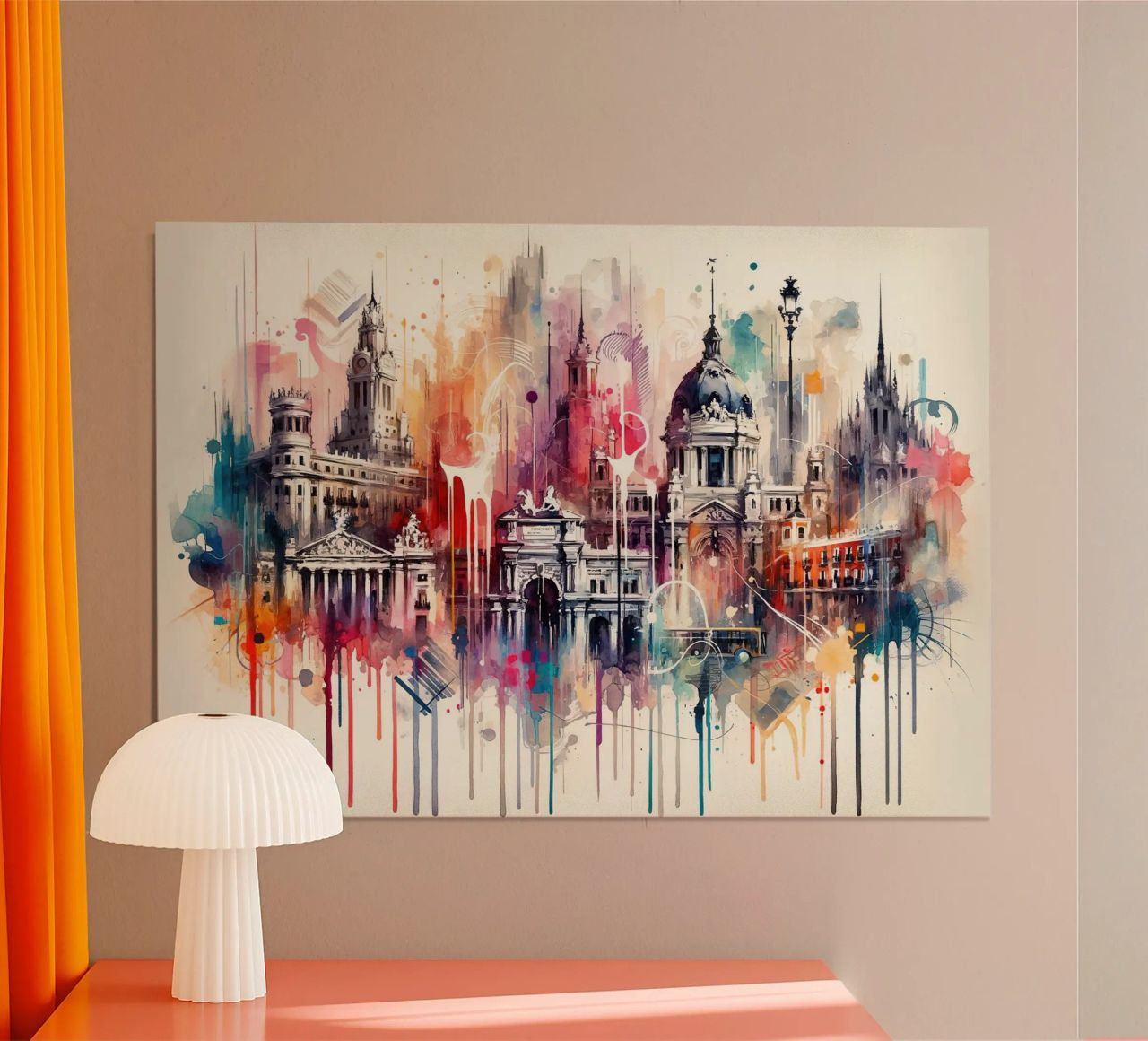 Watercolor Skyline Madrid poster by Chromatic Fusion Studio
