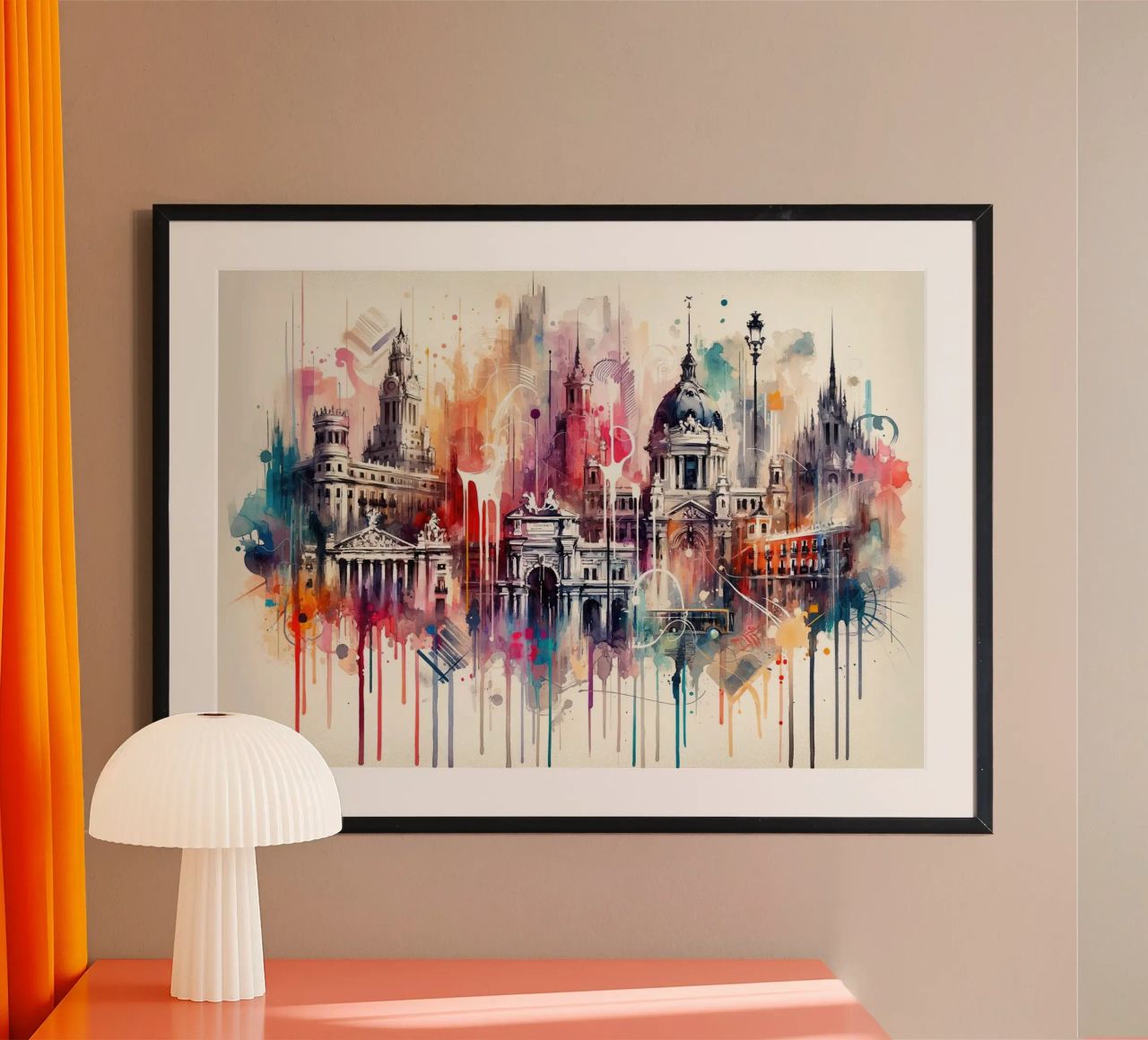 Watercolor Skyline Madrid poster by Chromatic Fusion Studio
