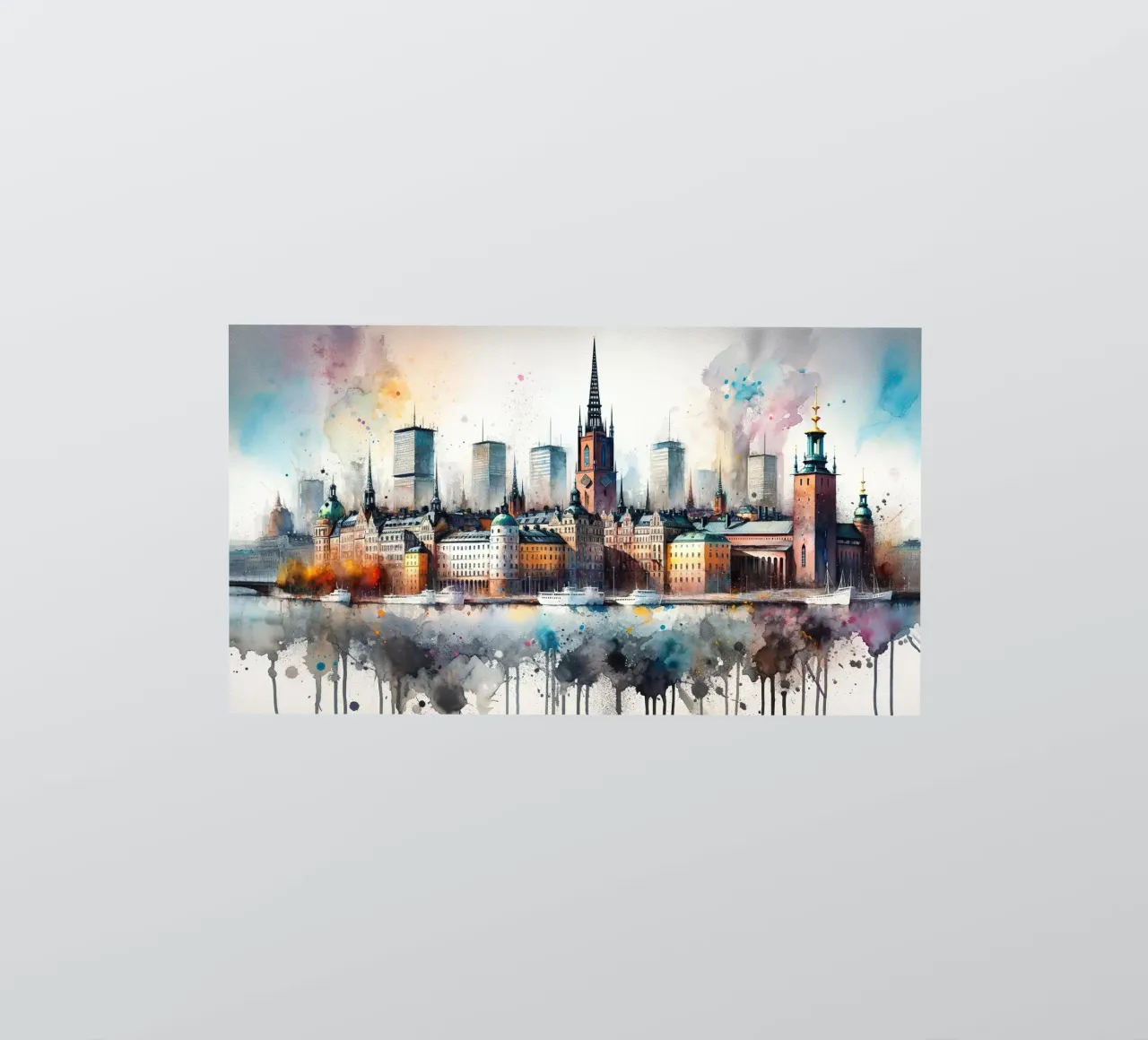 Aquarell Skyline von Stockholm Sticker von Chromatic Fusion Studio