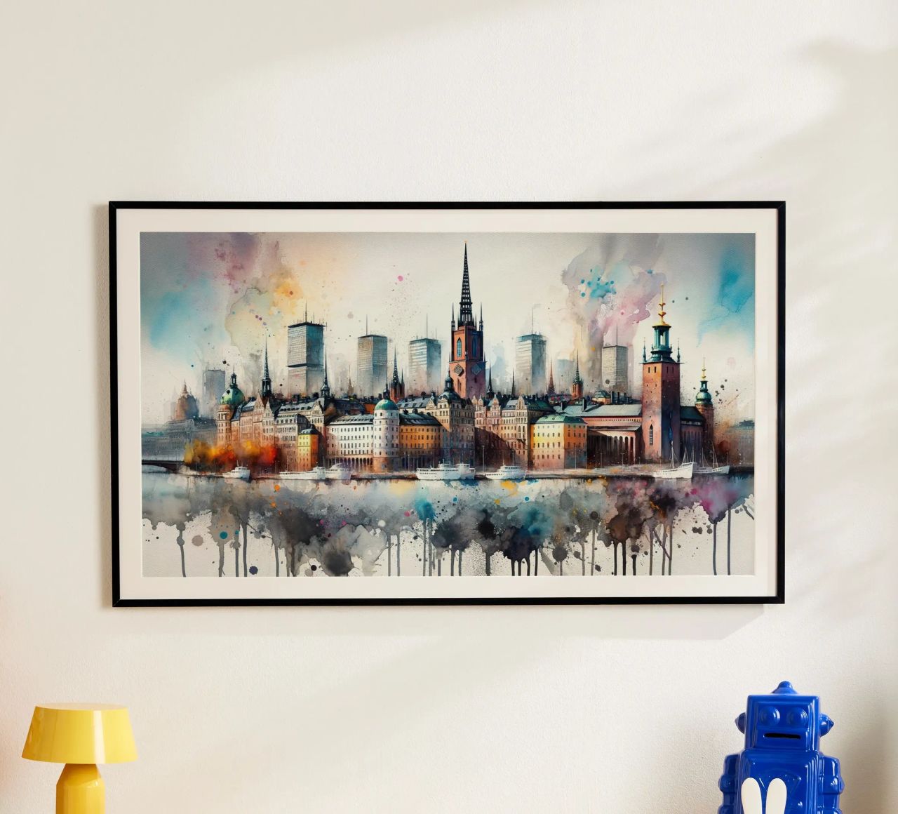 Aquarell Skyline von Stockholm Poster von Chromatic Fusion Studio