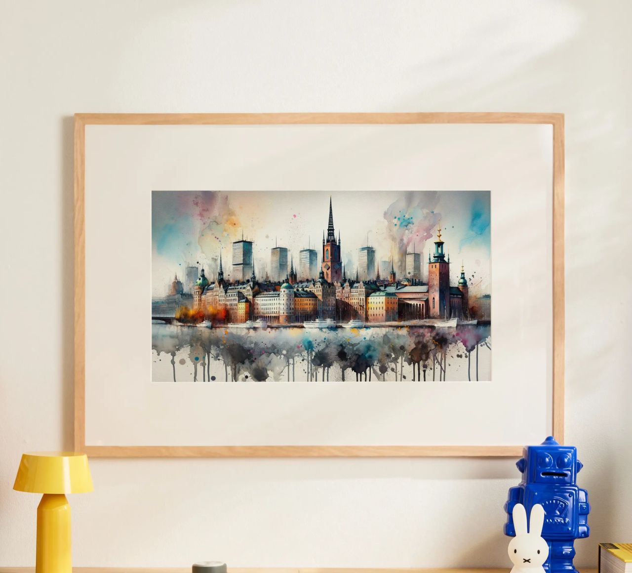 Aquarell Skyline von Stockholm Poster von Chromatic Fusion Studio